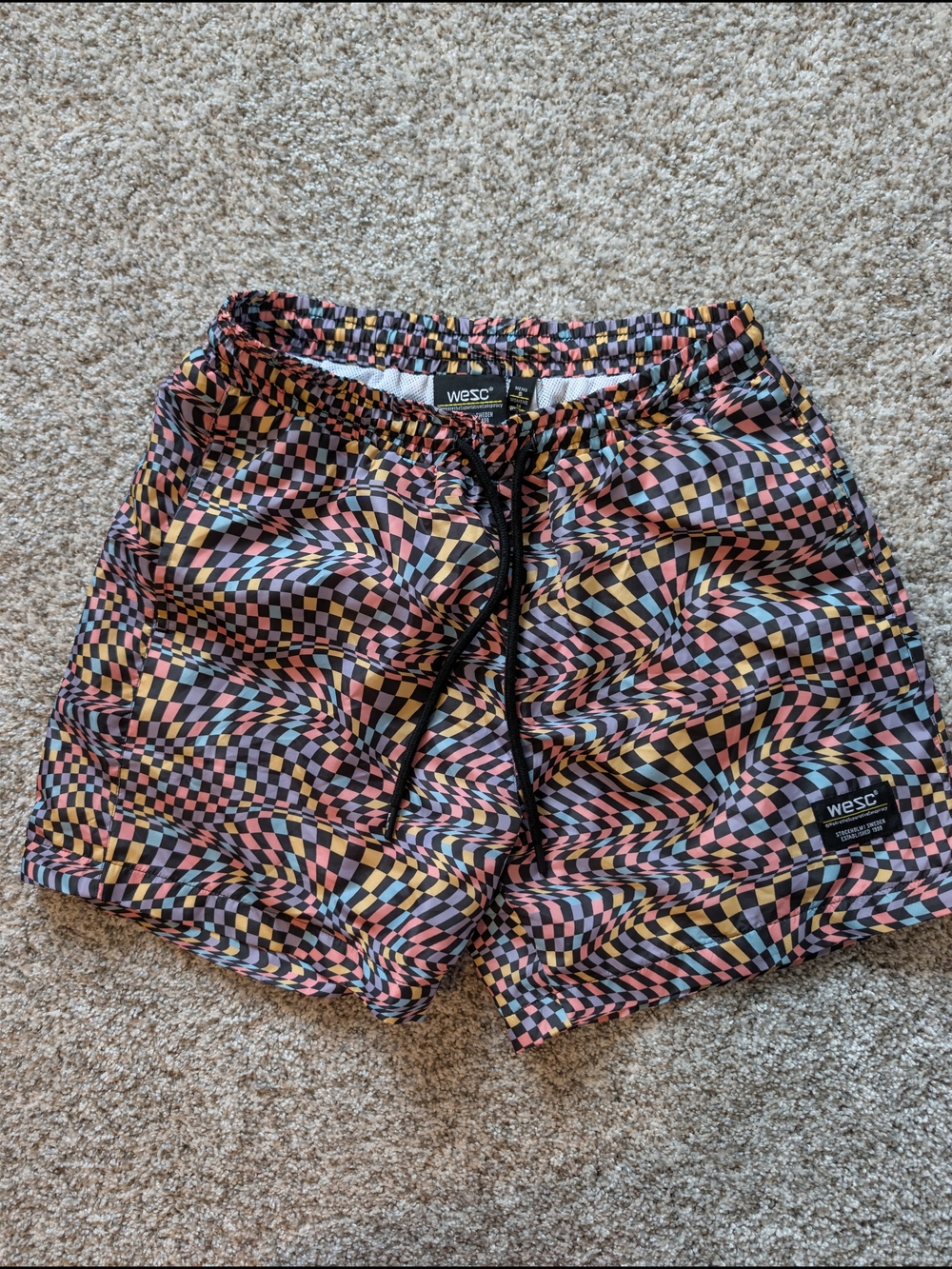 Wesc Multicolor Distorted Checkerboard Swim Shorts